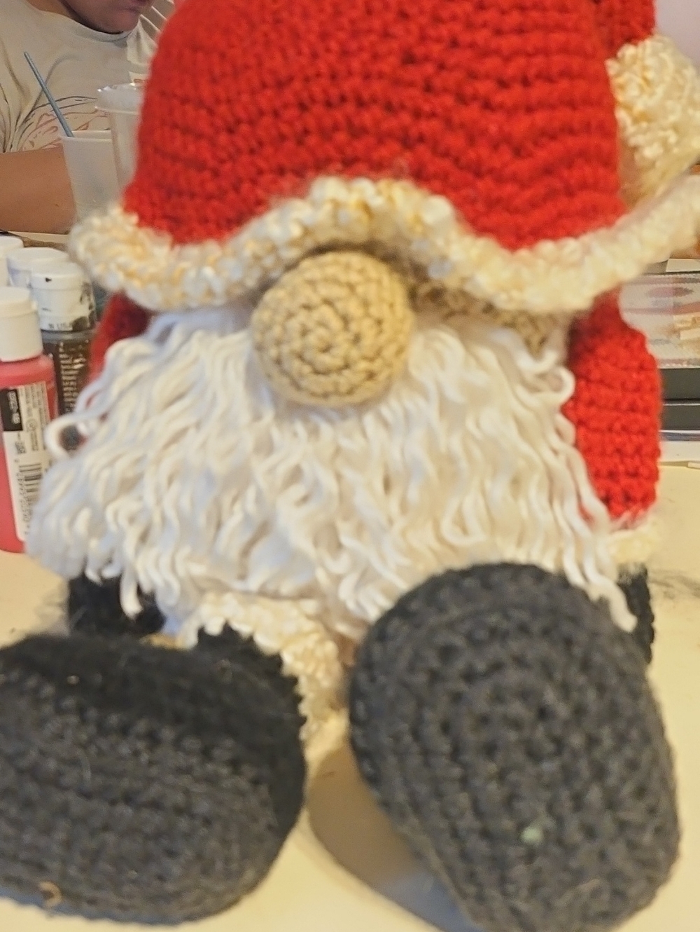 Handmade Crochet Gnome Decor - Red and Cream